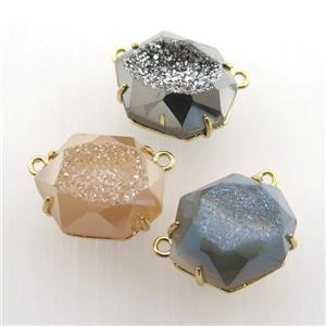 Agate Druzy hexagon pendant, mix color, approx 16-20mm