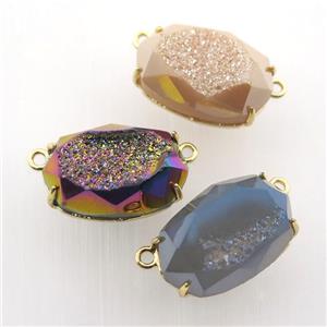 Agate Druzy oval pendant, mix color, approx 13-22mm