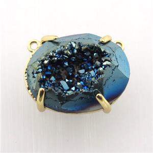Agate Druzy oval pendant, blue electroplated, approx 16-20mm