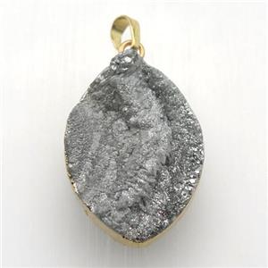 silver Solar Agate Druzy leaf pendant, gold plated, approx 25-35mm