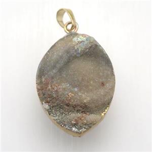 champagne Solar Agate Druzy leaf pendant, gold plated, approx 25-35mm