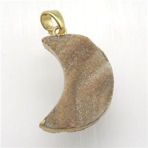 champagne Solar Agate Druzy moon pendant, gold plated, approx 13-25mm