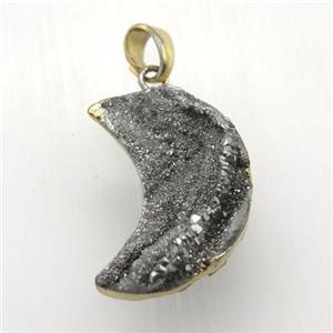 silver Solar Agate Druzy moon pendant, gold plated, approx 13-25mm