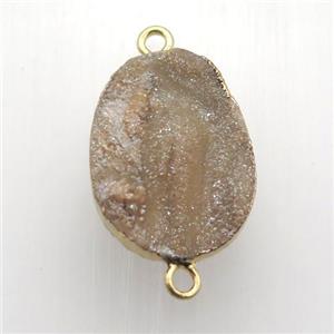 champagne Solar Agate Druzy connector, oval, gold plated, approx 16-22mm