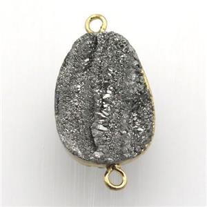 silver Solar Agate Druzy connector, oval, gold plated, approx 16-22mm