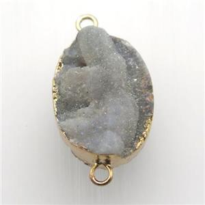 AB-color Solar Agate Druzy connector, oval, gold plated, approx 16-22mm