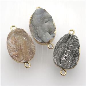 Solar Agate Druzy connector, oval, gold plated, mix color, approx 16-22mm