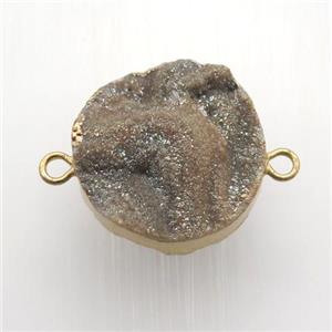 champagne Solar Agate Druzy connector, circle, gold plated, approx 20mm dia