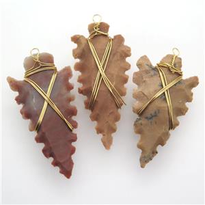 Rock Agate arrowhead pendant, wire wrapped, approx 30-60mm