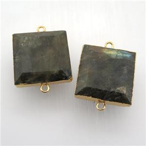 Labradorite square connector, gold plated, approx 22mm