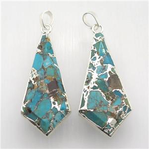Mosaic Turquoise pendant, silver plated, approx 20-45mm