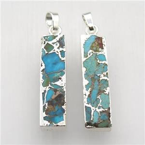 Mosaic Turquoise pendant, rectangle, silver plated, approx 10-35mm