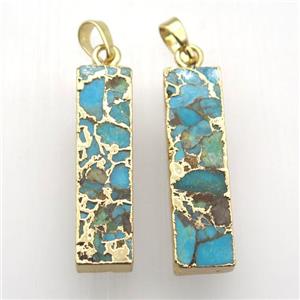 Mosaic Turquoise pendant, rectangle, gold plated, approx 10-35mm