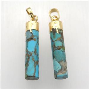 Mosaic Turquoise pendant, column, gold plated, approx 6-25mm