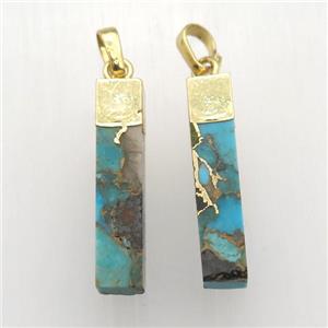 Mosaic Turquoise pendant, Cuboid, gold plated, approx 5-25mm