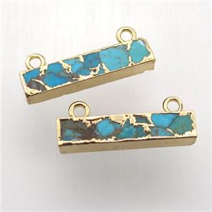 Mosaic Turquoise pendant, rectangle, gold plated, approx 5-25mm