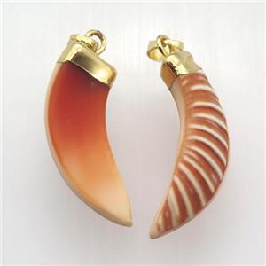 red shell horn pendant, gold plated, approx 12-35mm