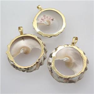 Mother Of Pearl pendant, gold plated, approx 30-40mm