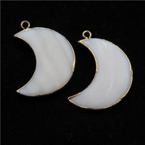 white Pearl Shell moon pendant, gold plated, approx 15-30mm