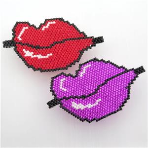 Handcraft lip connector with seed glass beads, mix color, approx 37-50mm