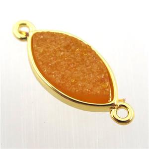 orange agate druzy eye connector, gold plated, approx 8-16mm