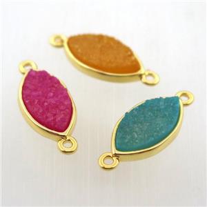 agate druzy horse-eye connector, gold plated, mix color, approx 8-16mm