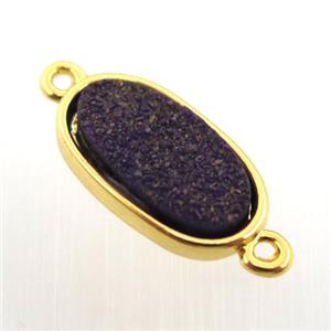 black agate druzy oval connector, gold plated, approx 8-16mm