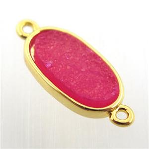 hotpink agate druzy oval connector, gold plated, approx 8-16mm