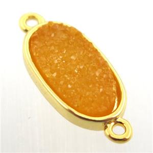 orange agate druzy oval connector, gold plated, approx 8-16mm