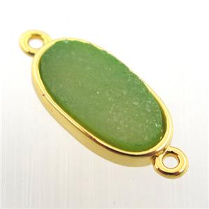 green agate druzy oval connector, gold plated, approx 8-16mm