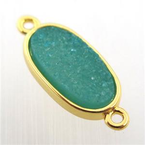 blue agate druzy oval connector, gold plated, approx 8-16mm