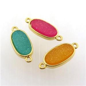 agate druzy oval connector, gold plated, mix color, approx 8-16mm