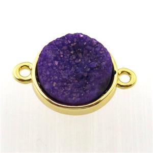 purple agate druzy circle connector, gold plated, approx 12mm dia