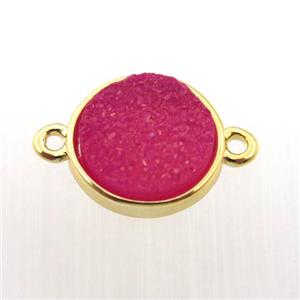 hotpink agate druzy circle connector, gold plated, approx 12mm dia