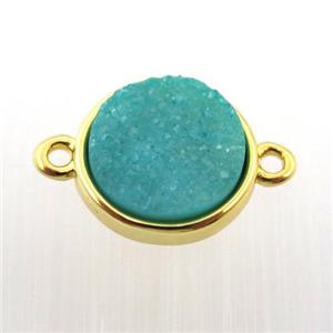 aqua agate druzy circle connector, gold plated, approx 12mm dia