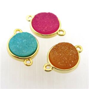 agate druzy circle connector, gold plated, mix color, approx 12mm dia