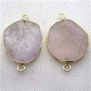 rose quartz connector, freeform, point, gold plated, approx 20-40mm