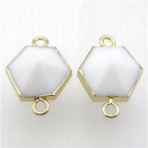 white porcelain hexagon connector, point, gold plated, approx 16mm