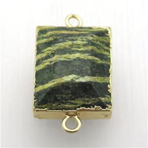 green silver-line jasper hexagon connector, point, gold plated, approx 18-30mm