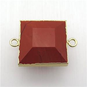 red jasper square connector, gold plated, approx 22mm