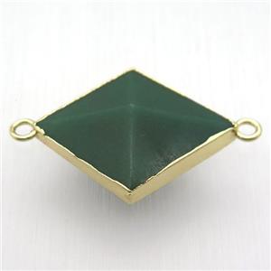 green aventurine rhombic connector, point, gold plated, approx 27-35mm