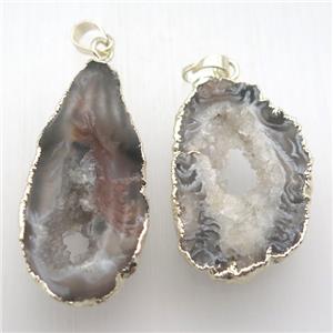 druzy agate slab pendant, geode, silver plated, approx 20-45mm