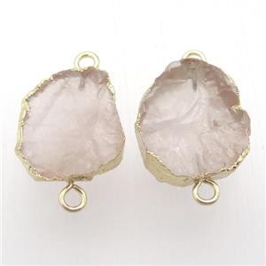 rose quartz connector, freeform, gold plated, approx 18-28mm
