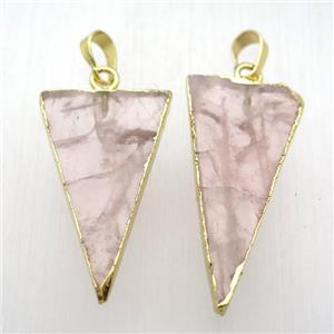 rose quartz triangle pendant, gold plated, approx 20-45mm
