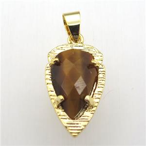 Tiger eye stone teardrop pendant, gold plated, approx 13-21mm