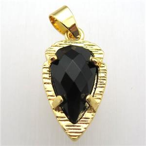 black onyx agate teardrop pendant, gold plated, approx 13-21mm