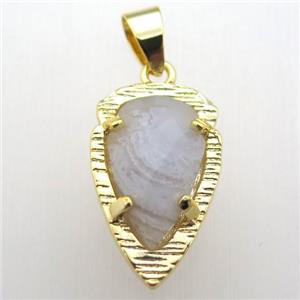 blue lace agate teardrop pendant, gold plated, approx 13-21mm