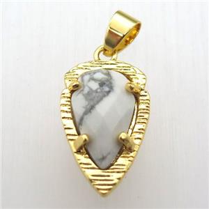 white howlite turquoise teardrop pendant, gold plated, approx 13-21mm