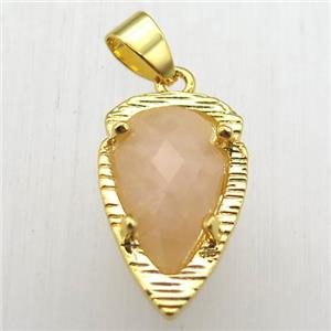 rose quartz teardrop pendant, gold plated, approx 13-21mm