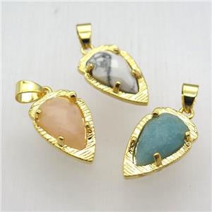 mix gemstone teardrop pendant, gold plated, approx 13-21mm